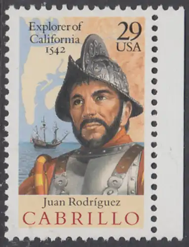 USA Michel 2322 / Scott 2704 postfrisch EINZELMARKE RAND rechts - 450. Jahrestag der Entdeckung von Kalifornien: Juan Rodriguez Cabrillo (1499-1543), Entdecker von Kalifornien
