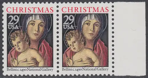 USA Michel 2328A / Scott 2710 postfrisch horiz.PAAR RAND rechts - Weihnachten: Maria mit Kind