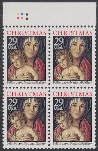 USA Michel 2328A / Scott 2710 postfrisch BLOCK RÄNDER oben (a2) - Weihnachten: Maria mit Kind