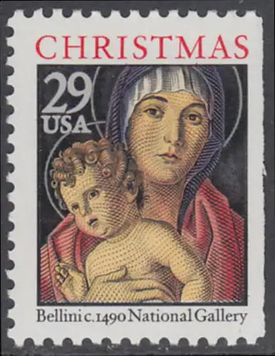 USA Michel 2328D / Scott 2710a postfrisch EINZELMARKE (rechts ungezähnt) - Weihnachten: Maria mit Kind