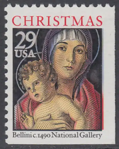 USA Michel 2328D / Scott 2710a postfrisch EINZELMARKE (rechts & unten ungezähnt) - Weihnachten: Maria mit Kind