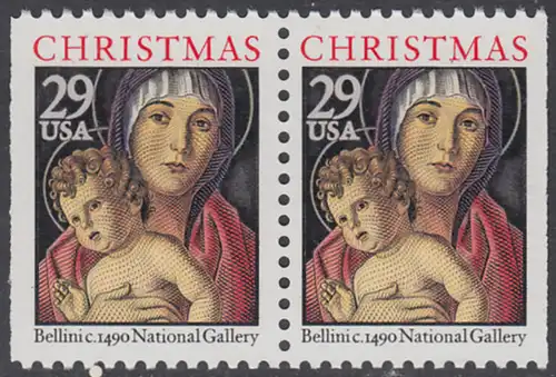 USA Michel 2328D / Scott 2710a postfrisch EINZELMARKE horiz.PAAR (rechts & links ungezähnt) - Weihnachten: Maria mit Kind