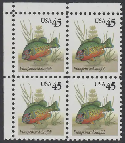 USA Michel 2334 / Scott 2481 postfrisch BLOCK ECKRAND oben links - Tiere: Kürbiskernbarsch