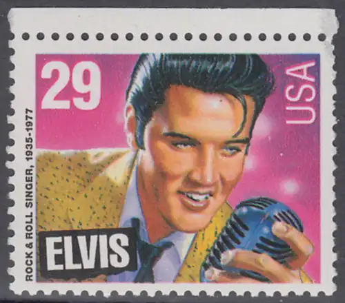 USA Michel 2336 / Scott 2721 postfrisch EINZELMARKE RAND oben - Amerikanische Musikgeschichte: Elvis Presley (1935-1977), Rocksänger und Gitarrist