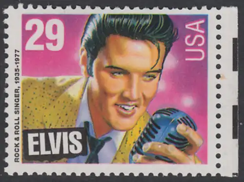 USA Michel 2336 / Scott 2721 postfrisch EINZELMARKE RAND rechts (a2) - Amerikanische Musikgeschichte: Elvis Presley (1935-1977), Rocksänger und Gitarrist