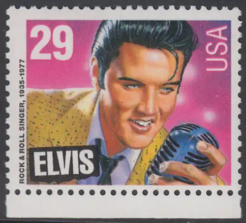 USA Michel 2336 / Scott 2721 postfrisch EINZELMARKE RAND unten - Amerikanische Musikgeschichte: Elvis Presley (1935-1977), Rocksänger und Gitarrist