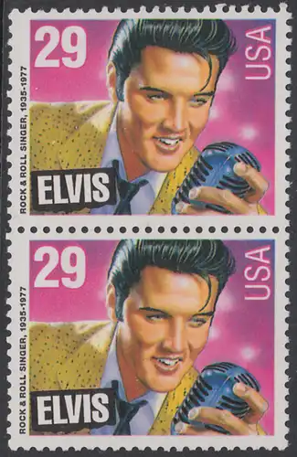 USA Michel 2336 / Scott 2721 postfrisch vert.PAAR - Amerikanische Musikgeschichte: Elvis Presley (1935-1977), Rocksänger und Gitarrist