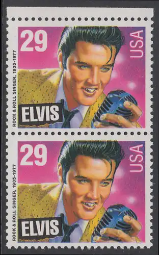 USA Michel 2336 / Scott 2721 postfrisch vert.PAAR RAND oben - Amerikanische Musikgeschichte: Elvis Presley (1935-1977), Rocksänger und Gitarrist