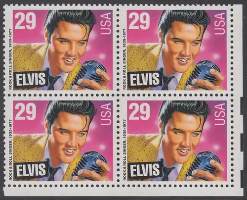 USA Michel 2336 / Scott 2721 postfrisch BLOCK ECKRAND unten rechts - Amerikanische Musikgeschichte: Elvis Presley (1935-1977), Rocksänger und Gitarrist