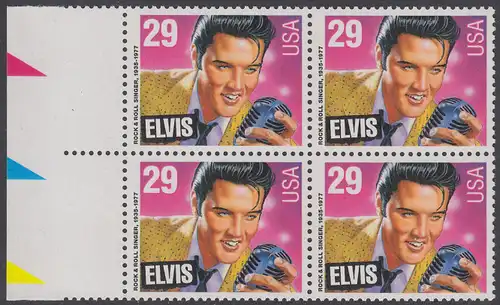 USA Michel 2336 / Scott 2721 postfrisch BLOCK RÄNDER links - Amerikanische Musikgeschichte: Elvis Presley (1935-1977), Rocksänger und Gitarrist