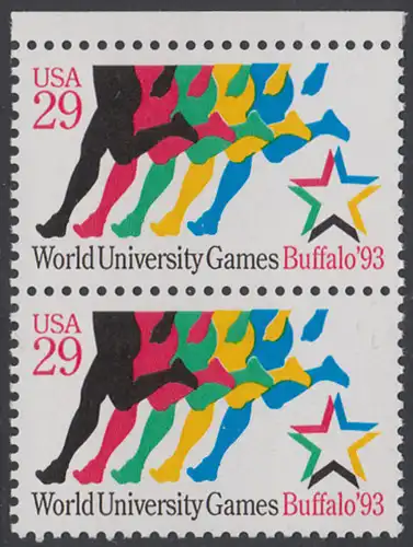 USA Michel 2344 / Scott 2748 postfrisch vert.PAAR RAND oben - Sommeruniversiade, Buffalo: Läufer