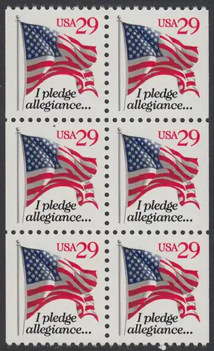 USA Michel 2345D / Scott 2594 postfrisch vert.BLOCK(6) (aus MH / rechts & links ungezähnt) - Flagge, Textanfang des Treuegelöbnisses