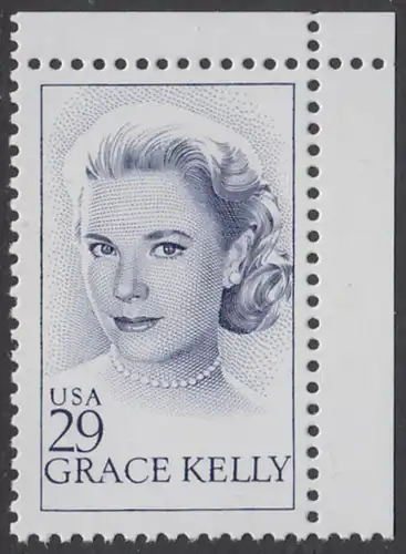 USA Michel 2346 / Scott 2749 postfrisch EINZELMARKE ECKRAND oben rechts - Grace Kelly (1929-1982), Filmschauspielerin; ab 1956 Fürstin von Monaco