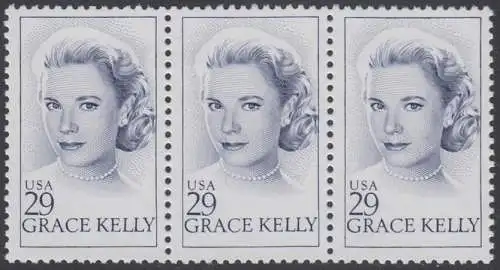 USA Michel 2346 / Scott 2749 postfrisch horiz.STRIP(3) - Grace Kelly (1929-1982), Filmschauspielerin; ab 1956 Fürstin von Monaco