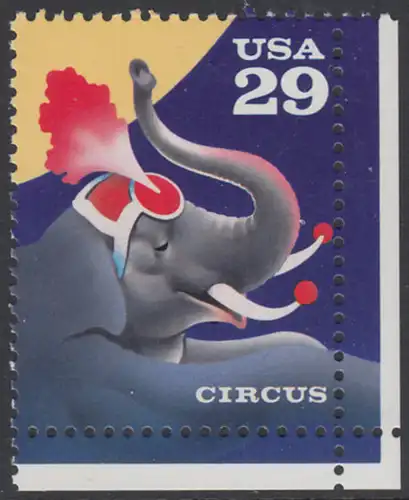 USA Michel 2351 / Scott 2753 postfrisch EINZELMARKE ECKRAND unten rechts  - Zirkus: Elefant