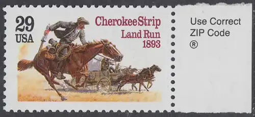USA Michel 2353 / Scott 2754 postfrisch EINZELMARKE RAND rechts m/ ZIP-Emblem - 100. Jahrestag des Cherokee Strip Land Run