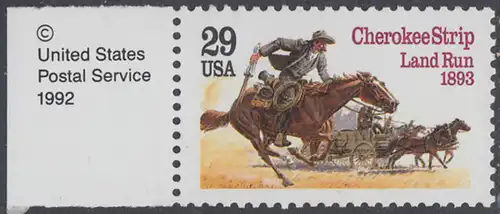 USA Michel 2353 / Scott 2754 postfrisch EINZELMARKE RAND links m/ copyright symbol - 100. Jahrestag des Cherokee Strip Land Run