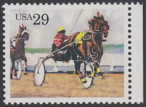 USA Michel 2357 / Scott 2758 postfrisch EINZELMARKE RAND rechts - Pferdesport: Trabrennen