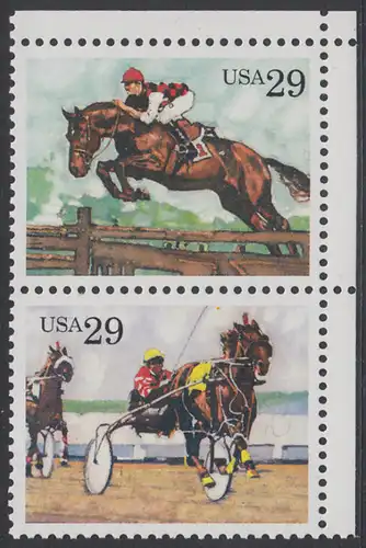 USA Michel 2355+2357 / Scott 2756+2758 postfrisch vert.PAAR ECKRAND oben rechts - Pferdesport