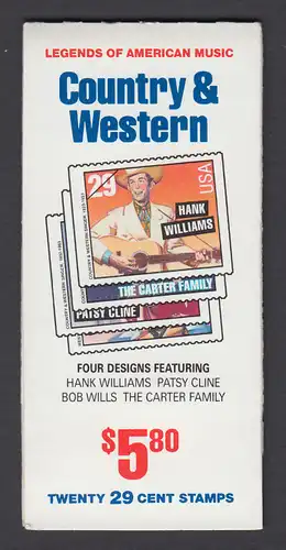 USA Michel 2400-2403 / Scott 2784a postfrisch Markenheftchen(20) - Amerikanische Musikgeschichte: Country- und Westernsänger 
