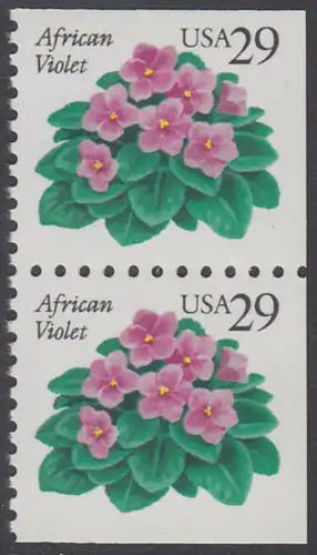 USA Michel 2404 / Scott 2486 postfrisch vert.PAAR (oben / rechts / unten ungezähnt) - Blumen: Usambara-Veilchen