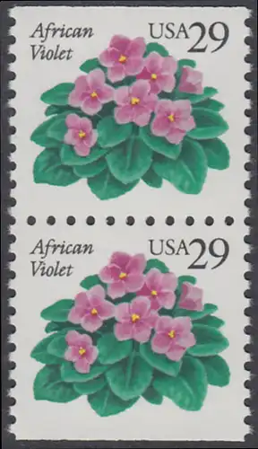 USA Michel 2404 / Scott 2486 postfrisch vert.PAAR (oben & unten ungezähnt) - Blumen: Usambara-Veilchen