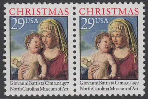 USA Michel 2405A / Scott 2789 postfrisch horiz.PAAR - Weihnachten: Madonna mit Kind in einer Landschaft