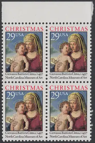 USA Michel 2405A / Scott 2789 postfrisch BLOCK RÄNDER oben - Weihnachten: Madonna mit Kind in einer Landschaft