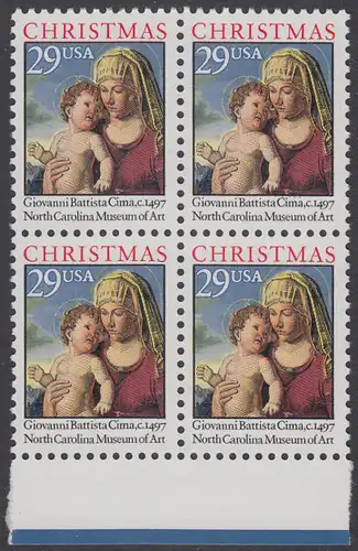 USA Michel 2405A / Scott 2789 postfrisch BLOCK RÄNDER unten - Weihnachten: Madonna mit Kind in einer Landschaft