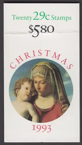 USA Michel 2405D / Scott 2790a postfrisch Markenheftchen(20) - Weihnachten: Madonna mit Kind in einer Landschaft