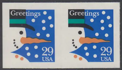 USA Michel 2422 / Scott 2803 postfrisch horiz.PAAR - Weihnachten: Schneemann