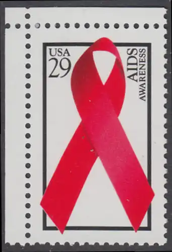 USA Michel 2426A / Scott 2806 postfrisch EINZELMARKE ECKRAND oben links - Welt-AIDS-Tag: Abzeichen der Arthur-Ashe-Stiftung
