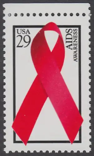 USA Michel 2426A / Scott 2806 postfrisch EINZELMARKE RAND oben - Welt-AIDS-Tag: Abzeichen der Arthur-Ashe-Stiftung
