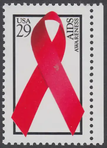 USA Michel 2426A / Scott 2806 postfrisch EINZELMARKE RAND rechts - Welt-AIDS-Tag: Abzeichen der Arthur-Ashe-Stiftung
