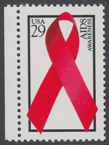 USA Michel 2426A / Scott 2806 postfrisch EINZELMARKE RAND links - Welt-AIDS-Tag: Abzeichen der Arthur-Ashe-Stiftung
