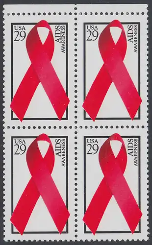 USA Michel 2426A / Scott 2806 postfrisch BLOCK RÄNDER oben - Welt-AIDS-Tag: Abzeichen der Arthur-Ashe-Stiftung
