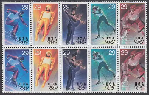 USA Michel 2427-2431 / Scott 2811 postfrisch horiz.BLOCK(10) - Olympische Winterspiele, Lillehammer