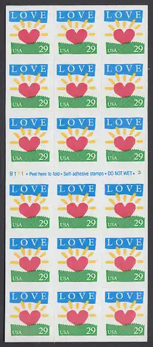 USA Michel 2433 / Scott 2813 postfrisch Folioblatt(18) - Grußmarke: Aufgehende Sonne in Herzform