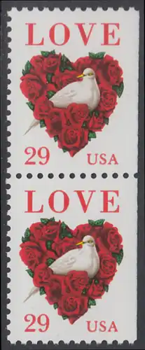 USA Michel 2437 / Scott 2814 postfrisch vert.PAAR (rechts ungezähnt) - Grußmarke: Taube, Rosen