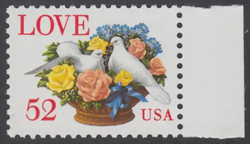 USA Michel 2438 / Scott 2815 postfrisch EINZELMARKE RAND rechts - Grußmarke: Tauben, Blumenkorb
