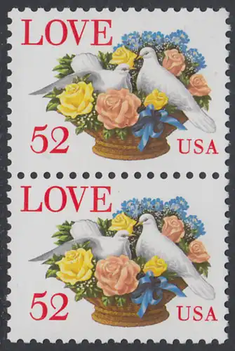 USA Michel 2438 / Scott 2815 postfrisch vert.PAAR - Grußmarke: Tauben, Blumenkorb