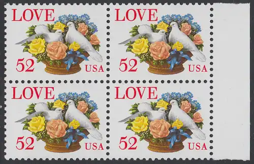 USA Michel 2438 / Scott 2815 postfrisch BLOCK RÄNDER rechts - Grußmarke: Tauben, Blumenkorb