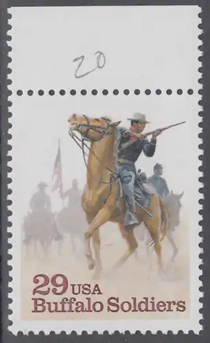 USA Michel 2439 / Scott 2818 postfrisch EINZELMARKE RAND oben (a2) - Schwarzamerikanische Truppen Buffalo Soldiers; Kavallerie-Patrouille