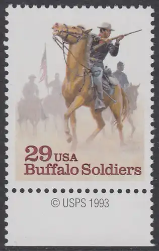USA Michel 2439 / Scott 2818 postfrisch EINZELMARKE RAND unten m/ copyright symbol - Schwarzamerikanische Truppen Buffalo Soldiers; Kavallerie-Patrouille