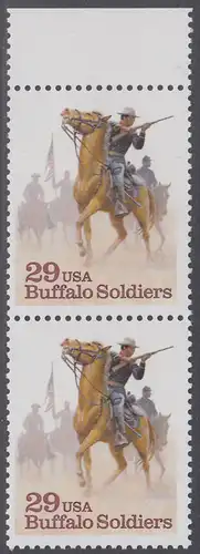 USA Michel 2439 / Scott 2818 postfrisch vert.PAAR RAND oben - Schwarzamerikanische Truppen Buffalo Soldiers; Kavallerie-Patrouille