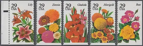 USA Michel 2450-2454 / Scott 2829-2833 postfrisch SATZ(5) EINZELMARKEN RAND links m/ Platten-# - Gartenblumen des Sommers