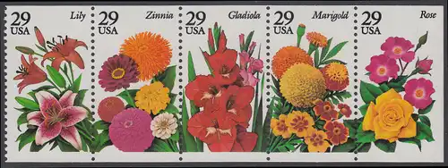USA Michel 2450-2454 / Scott 2833a postfrisch Markenheftchenblatt(5) - Gartenblumen des Sommers