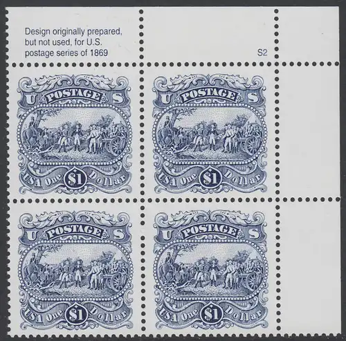 USA Michel 2455 / Scott 2590 postfrisch PLATEBLOCK ECKRAND oben rechts m/ Platten-# S2 (b) - Die Kapitulation von General Burgoyne bei Saratoga