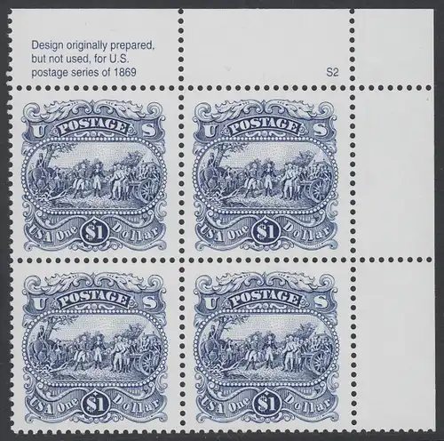 USA Michel 2455 / Scott 2590 postfrisch PLATEBLOCK ECKRAND oben rechts m/ Platten-# S2 (a) - Die Kapitulation von General Burgoyne bei Saratoga