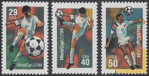 USA Michel 2457-2459II / Scott 2837a-c postfrisch SATZ (3) EINZELMARKEN (aus Blockausgabe) - Fußball-Weltmeisterschaft, USA